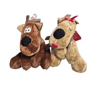 Vintage 1980s Hallmark Kiss Kiss Reindeer Plush Set of 2 Magnetic Christmas